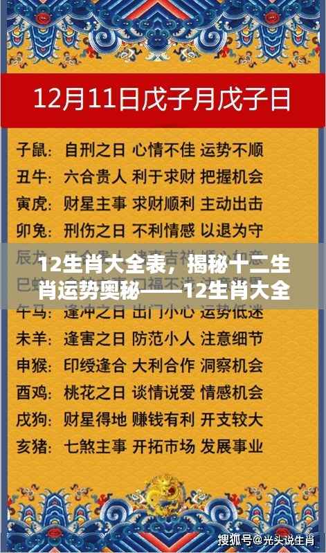 揭秘十二生肖运势奥秘,深度解析十二生肖大全表