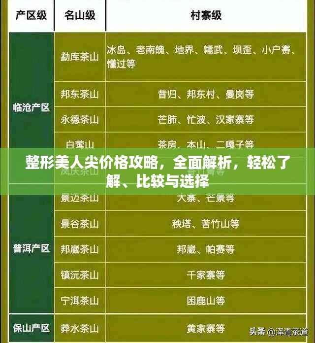 整形美人尖价格攻略,全面解析,轻松了解、比较与选择