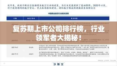复苏期上市公司排行榜,行业领军者大揭秘!